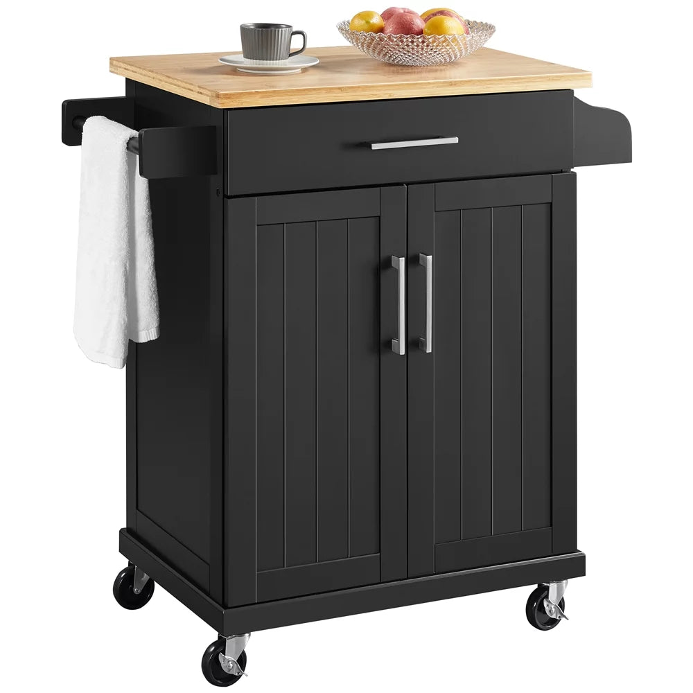 Black Rolling Kitchen Cart with Spice Rack and Drawer U48436