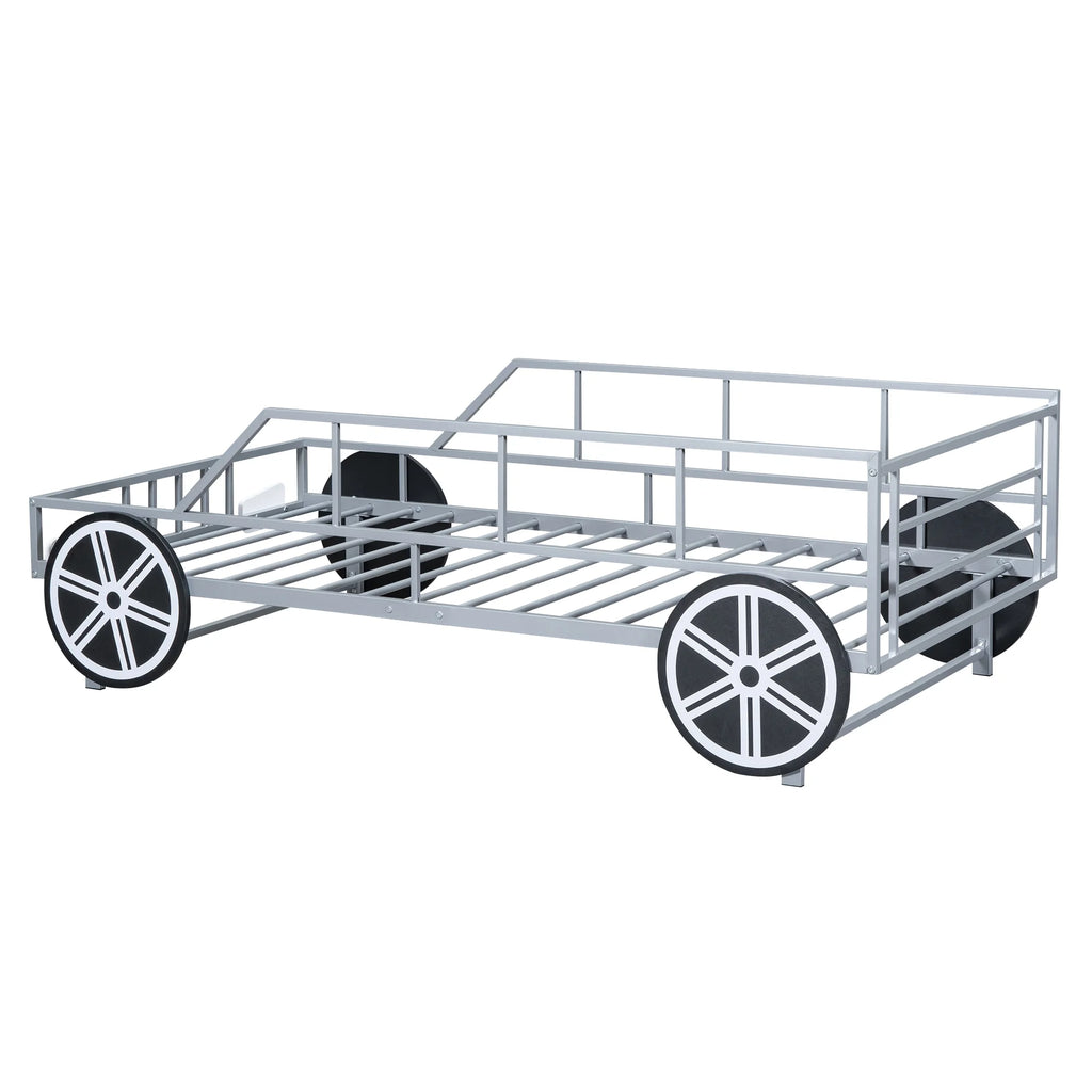 Metal Twin Size Car-Shaped Platform Bed with Tires O309103