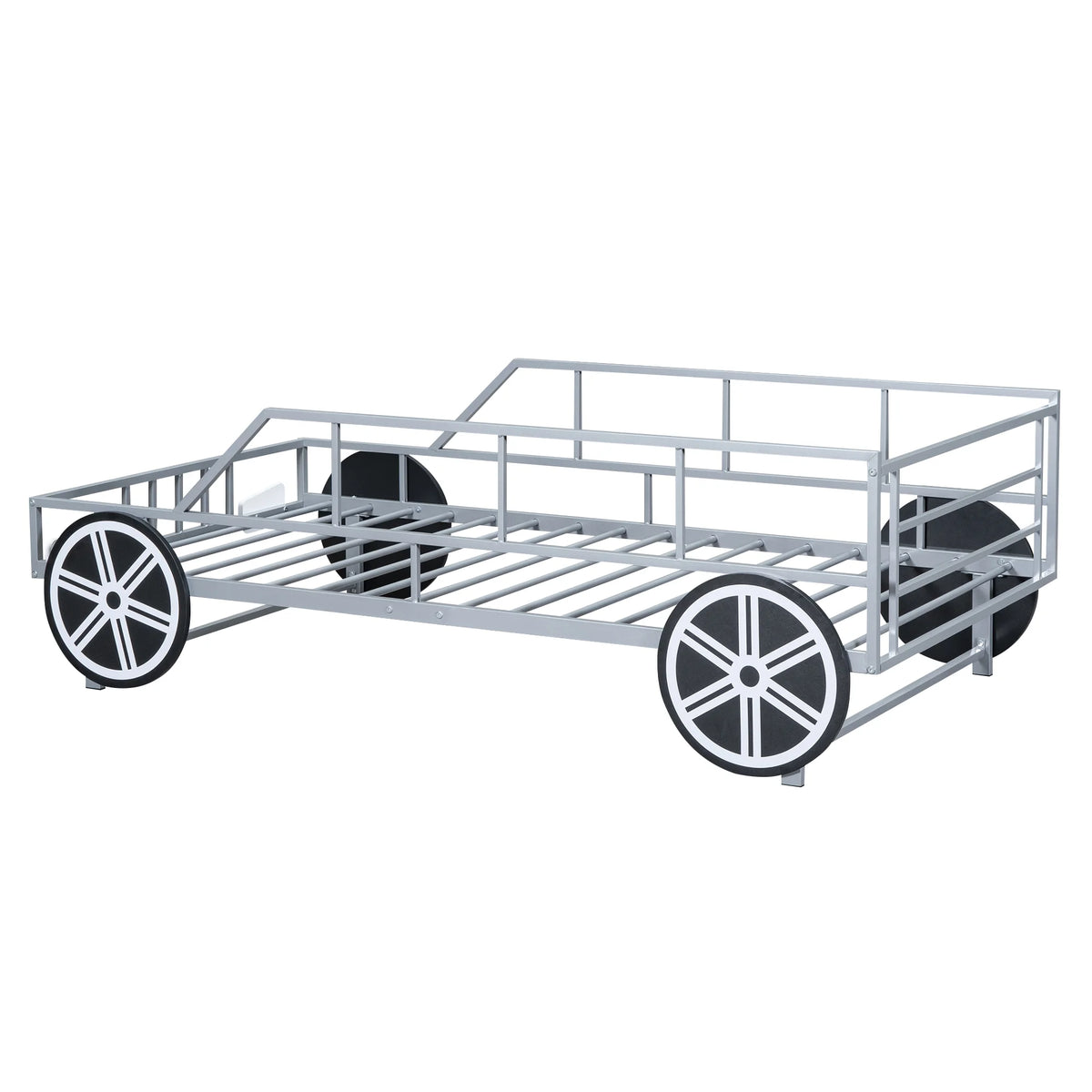 Metal Twin Size Car-Shaped Platform Bed with Tires O309103
