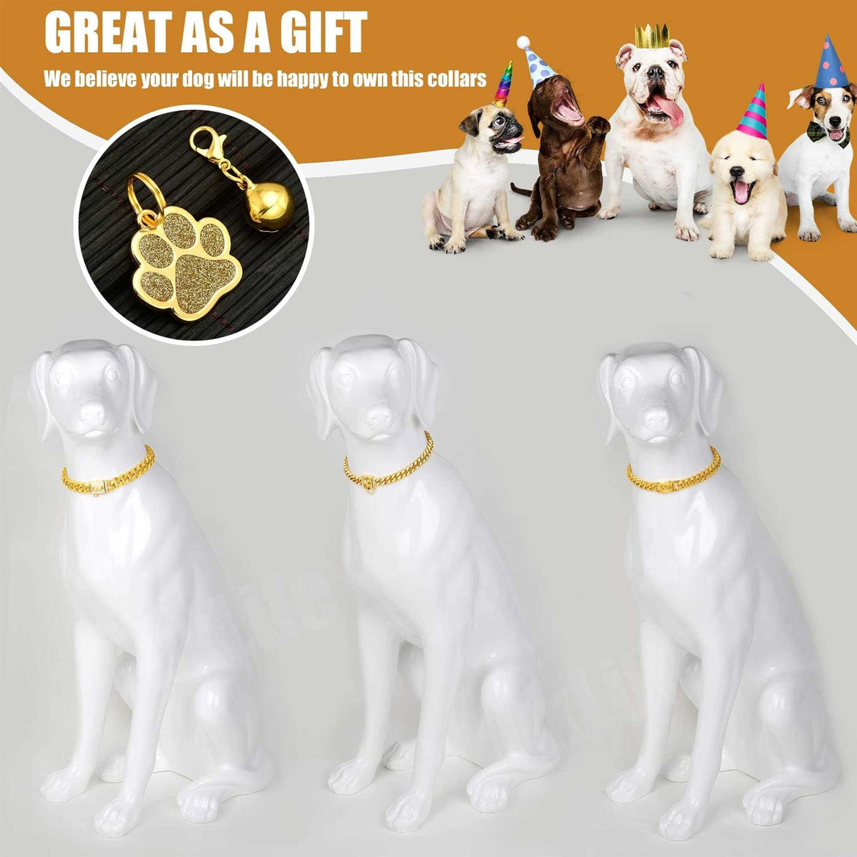 Dog Chain Collar Gold with CZ Buckle 19mm Cuban Link Metal R596120