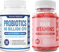 60 Billion CFU Probiotics with Prebiotics & Digestive Enzymes + Hair Vitamins Supplement H894
