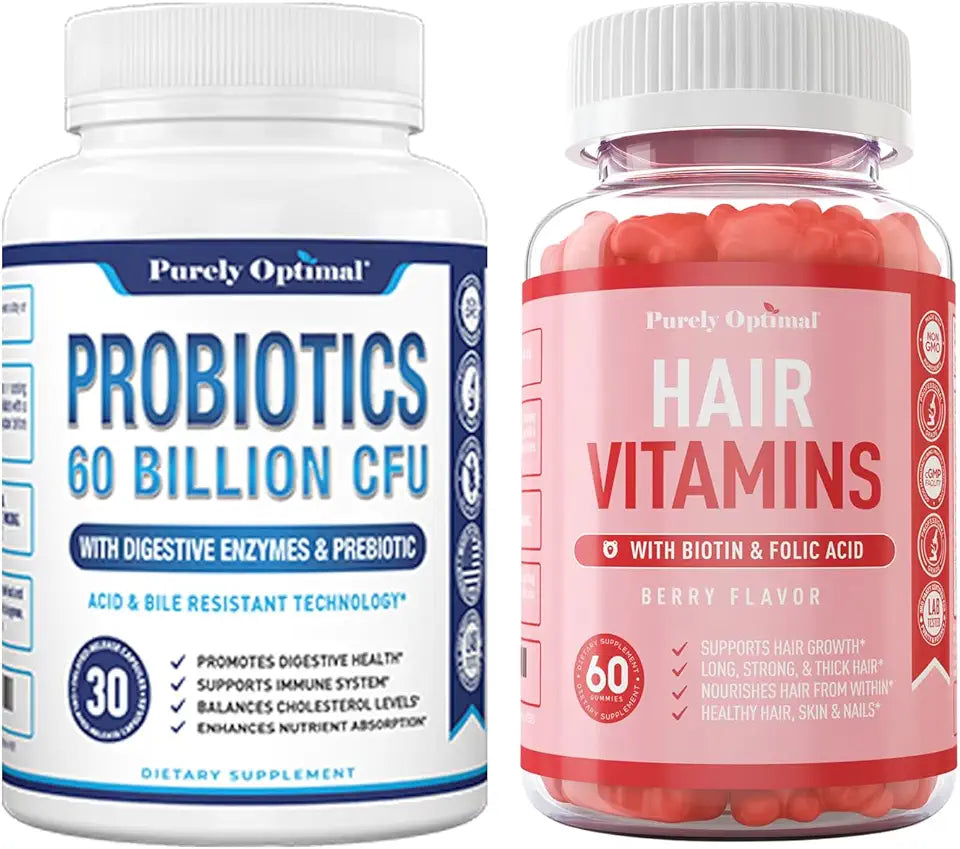 60 Billion CFU Probiotics with Prebiotics & Digestive Enzymes + Hair Vitamins Supplement H894