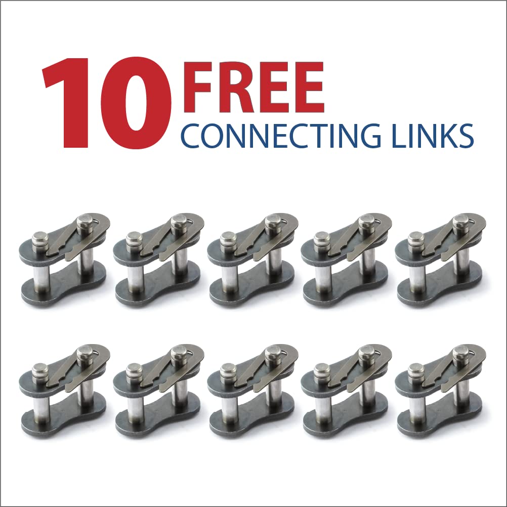 100 Feet Carbon Steel Roller Chain with 10 Connecting Links W869862
