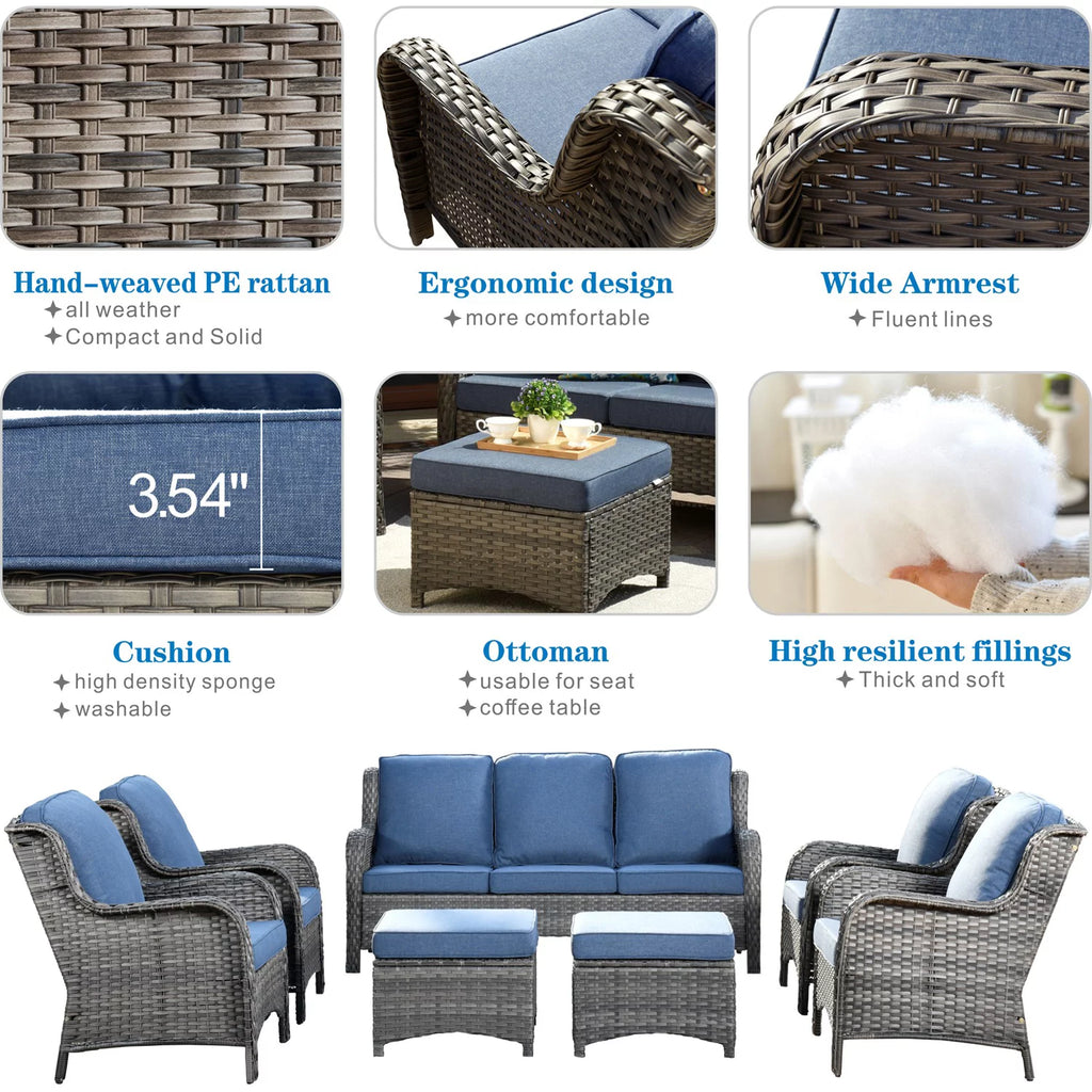 7 Pieces Wicker Rattan Sectional Sofa F28843