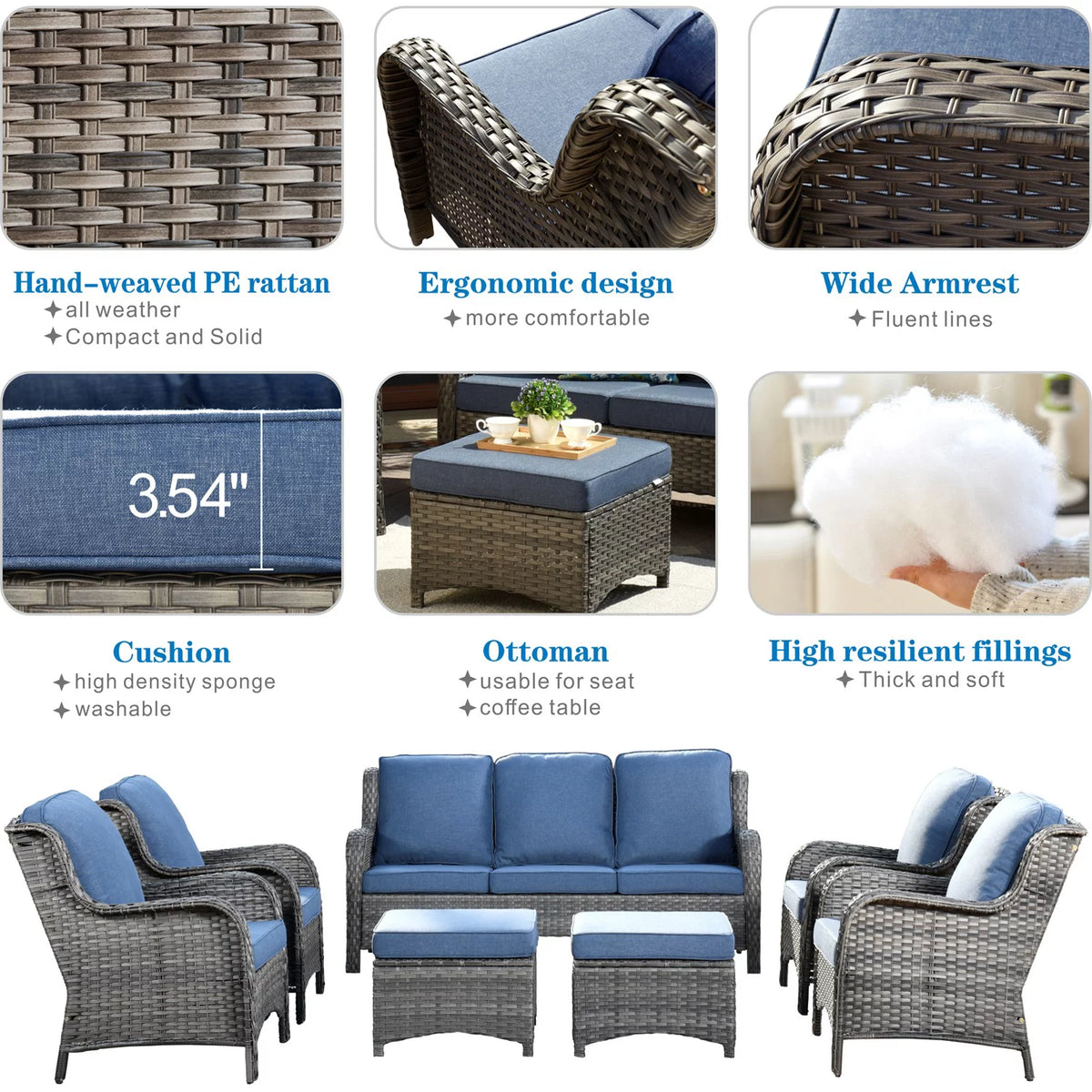 7 Pieces Wicker Rattan Sectional Sofa F28843