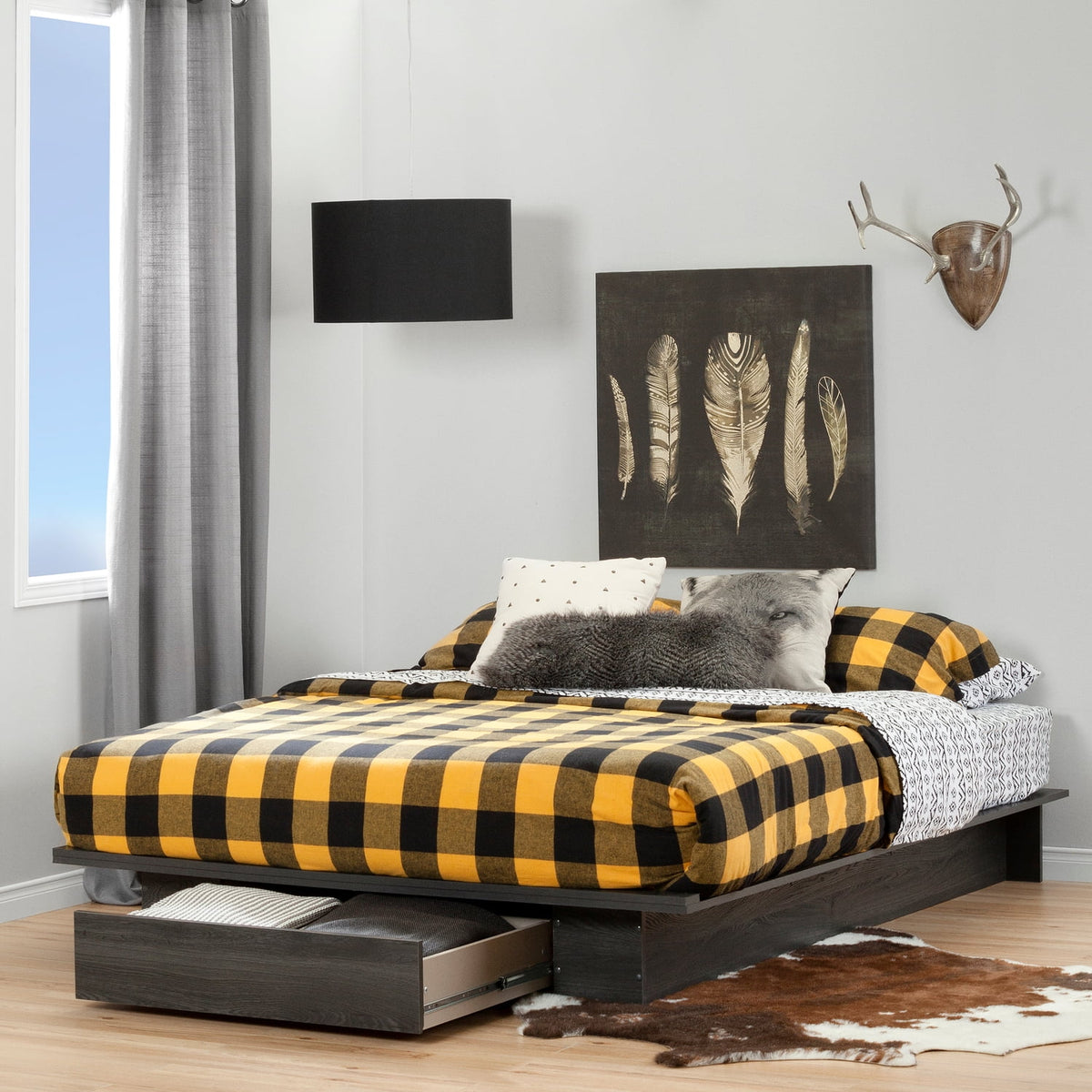 Pure White Platform Bed With Drawer U634033