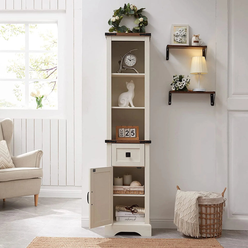 White 68" Farmhouse Bathroom Storage Cabinet with Drawer J23498