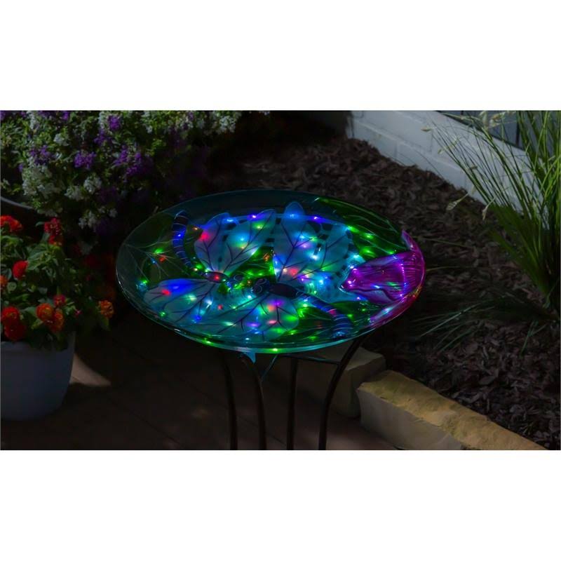 Solar Hand Painted Glass Bird Bath with Stand Z39395