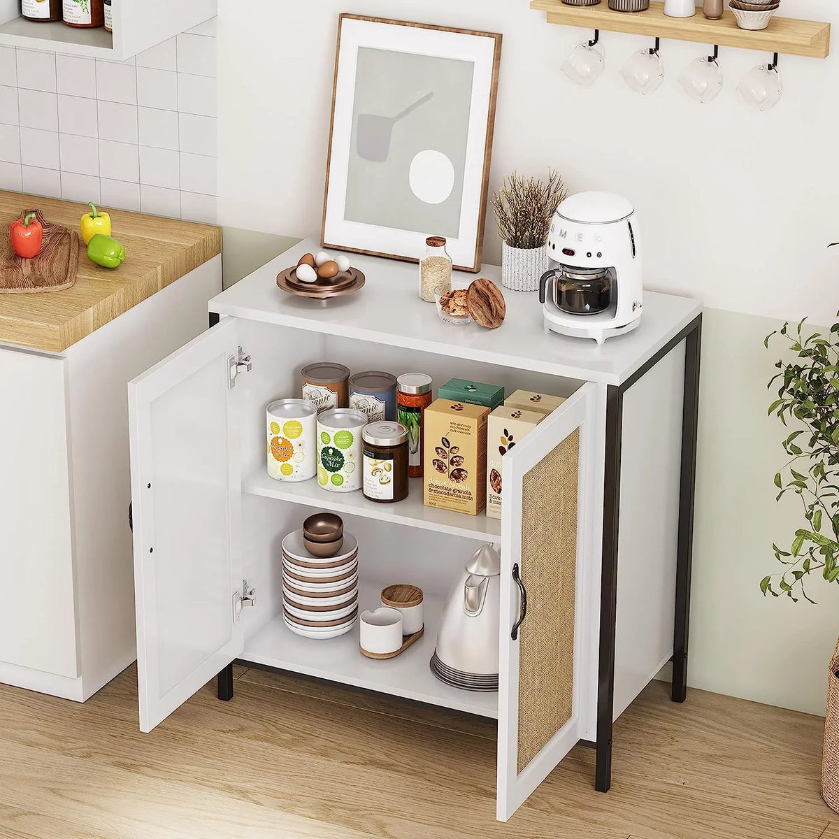 Rattan Cabinet with Doors and Shelves Z60622