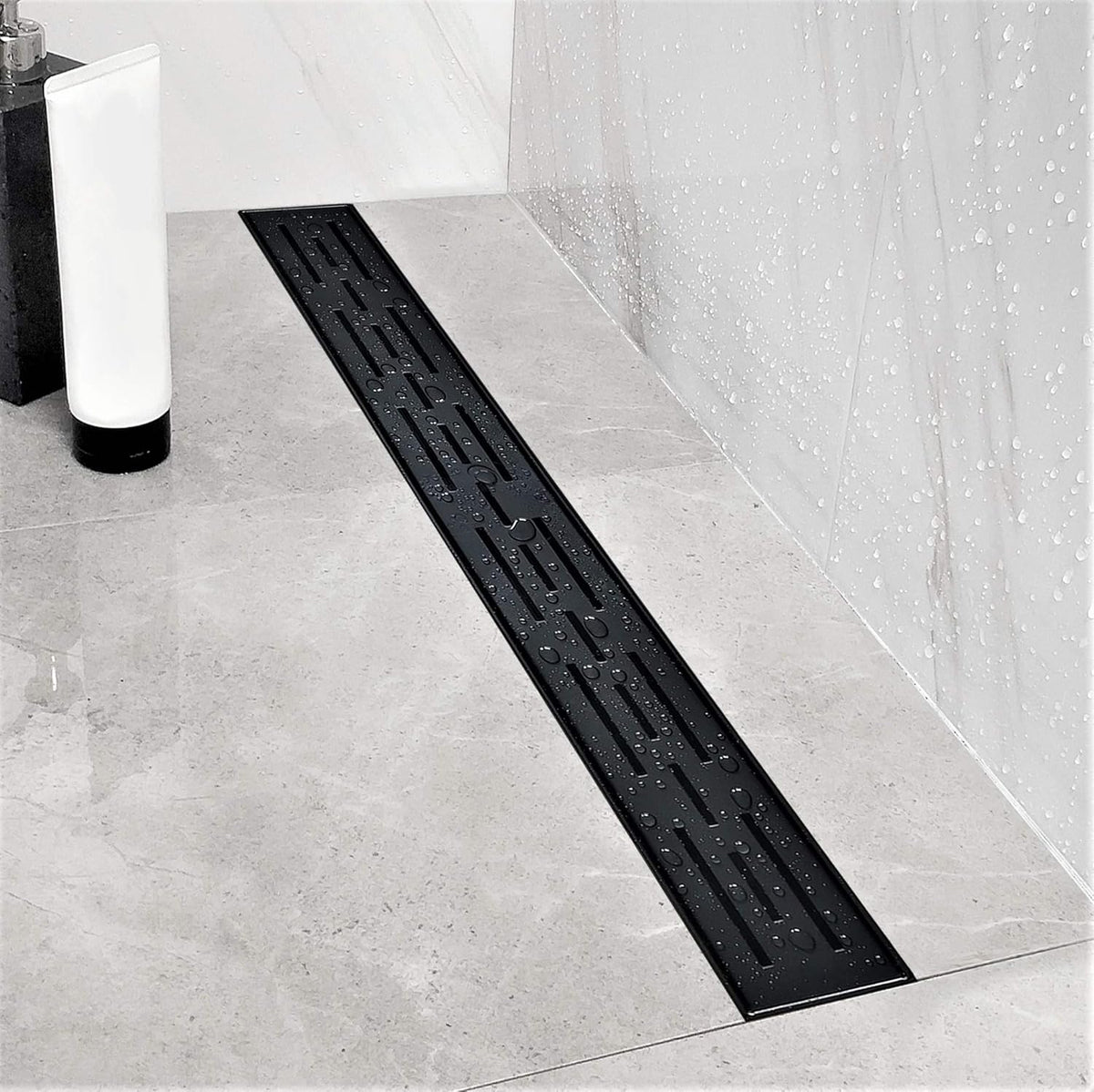 24 in Rectangular Linear Shower Drain with Brickwork Pattern Grate, Brushed 304 Stainless Steel, Black Pack of 2 H48825