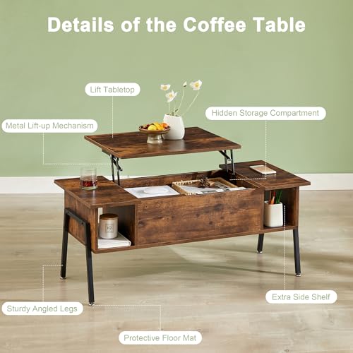 Black Wood Lift Top Coffee Table with Hidden Compartment and Storage Shelf C8988