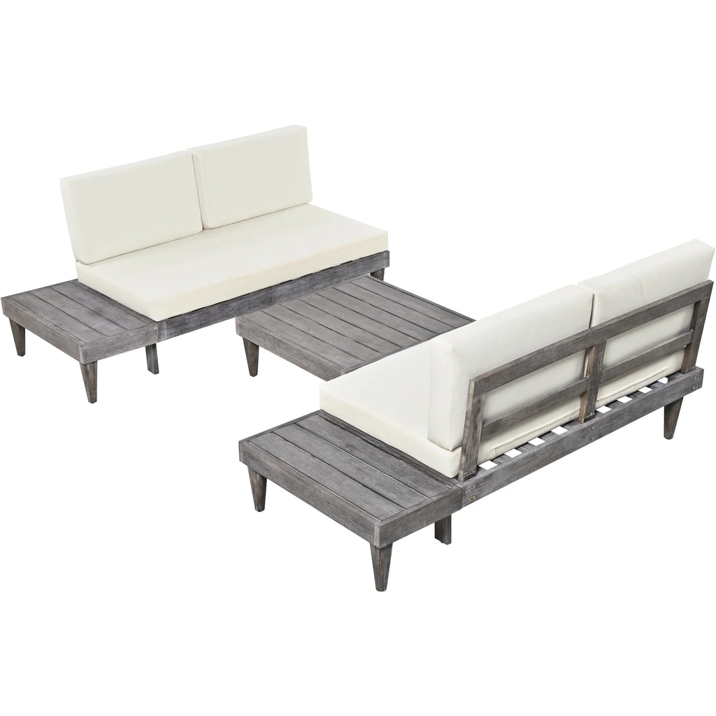 Grey Beige 3 Piece Wood Conversation Set with Coffee Table M1500