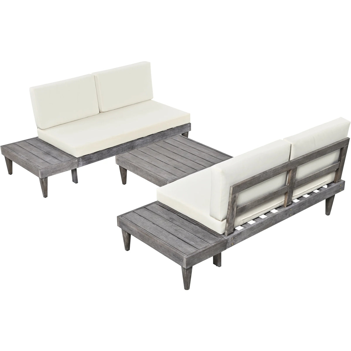 Grey Beige 3 Piece Wood Conversation Set with Coffee Table M1500