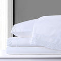 White King Size 100% Combed Cotton Percale Sheets Set with Deep Pocket Embroidered Eyelet Lace T99332