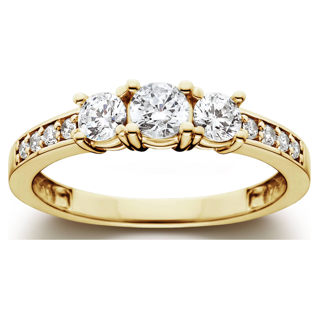 1 Ct 3-Stone Diamond Engagement Ring 10K Yellow Gold S3376