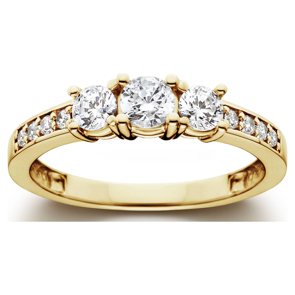 1 Ct 3-Stone Diamond Engagement Ring 10K Yellow Gold S3376