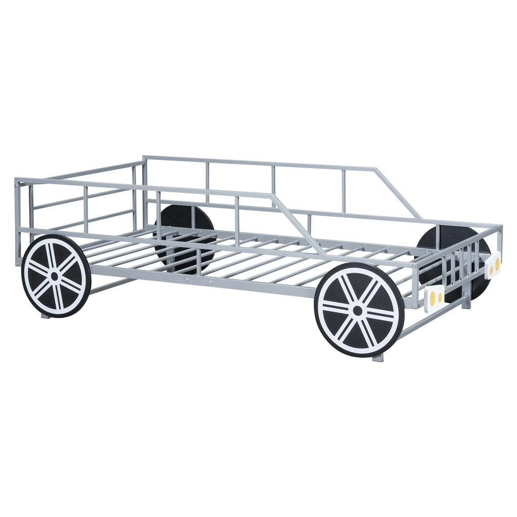 Metal Twin Size Car-Shaped Platform Bed with Tires O309103