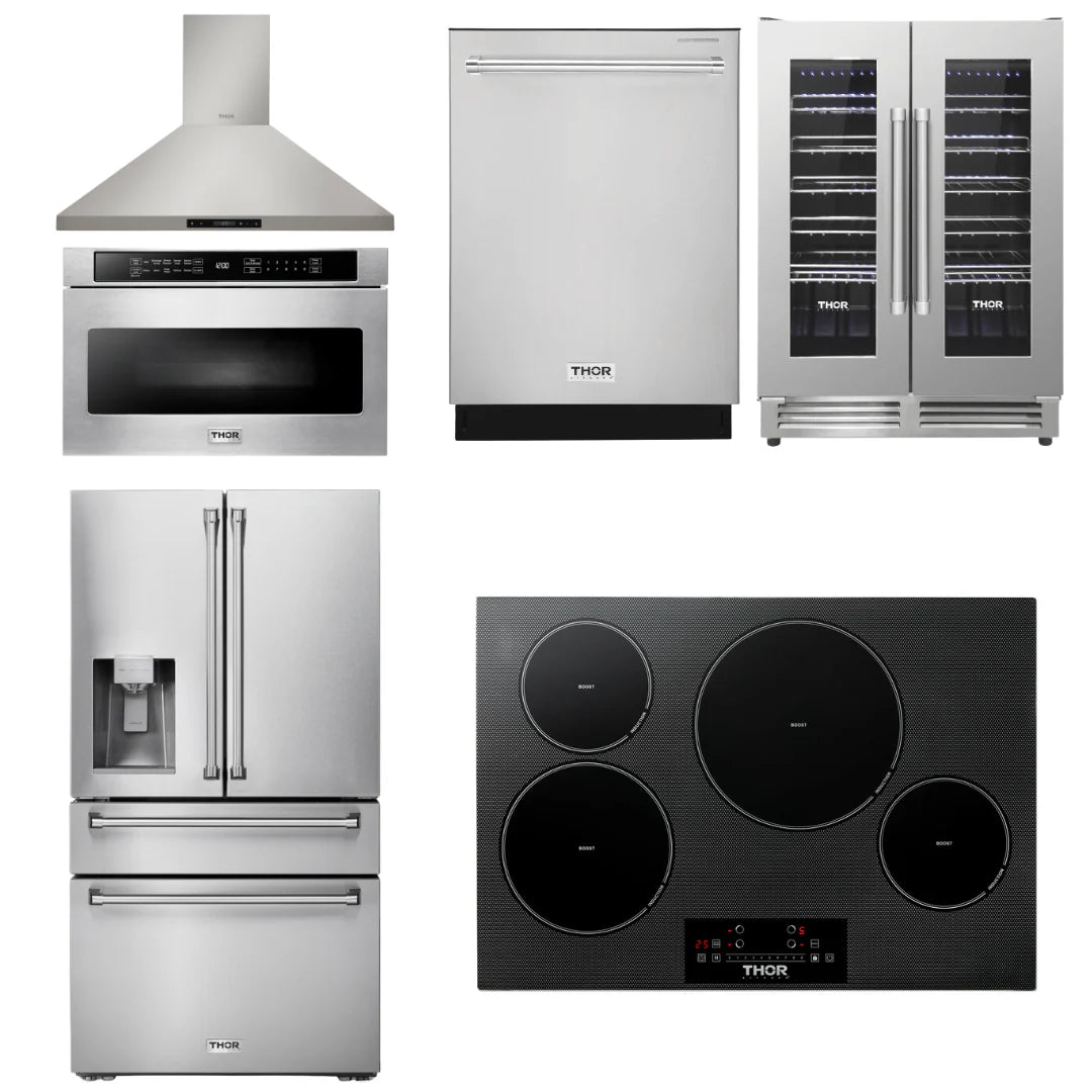 30 Induction Cooktop, Hood, Microwave, Refrigerator, Dishwasher, Wine Cooler X9256