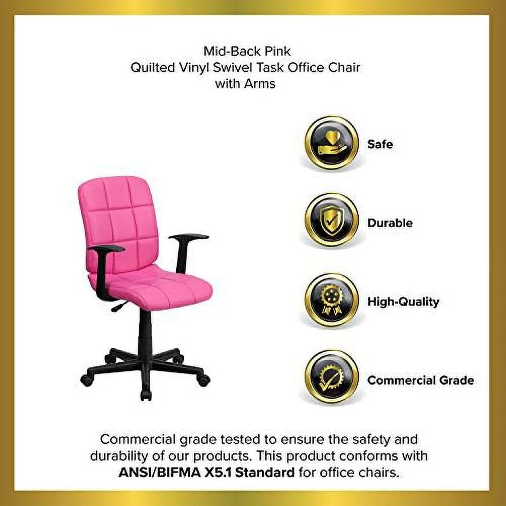 Pink Quilted Vinyl Swivel Office Chair with Arms T345