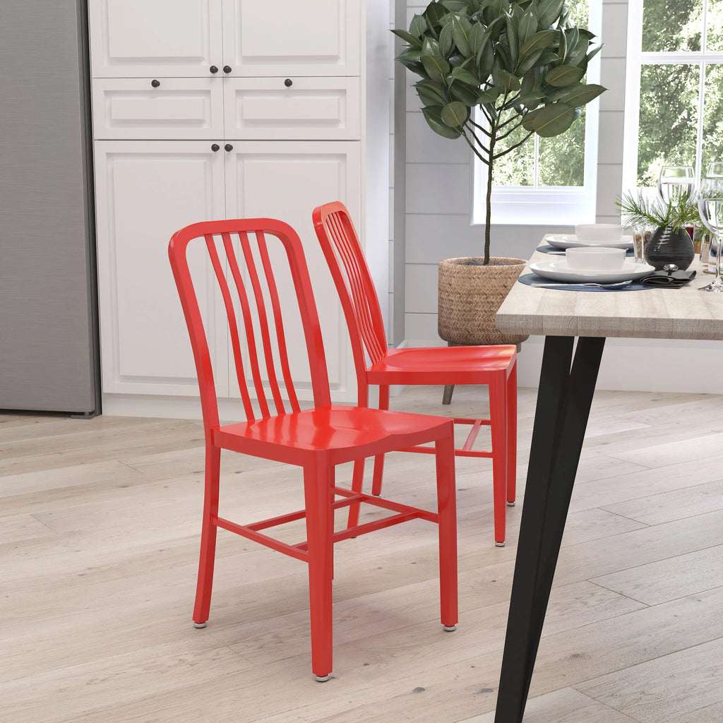18 Inch Red Galvanized Steel Dining Chair T6382