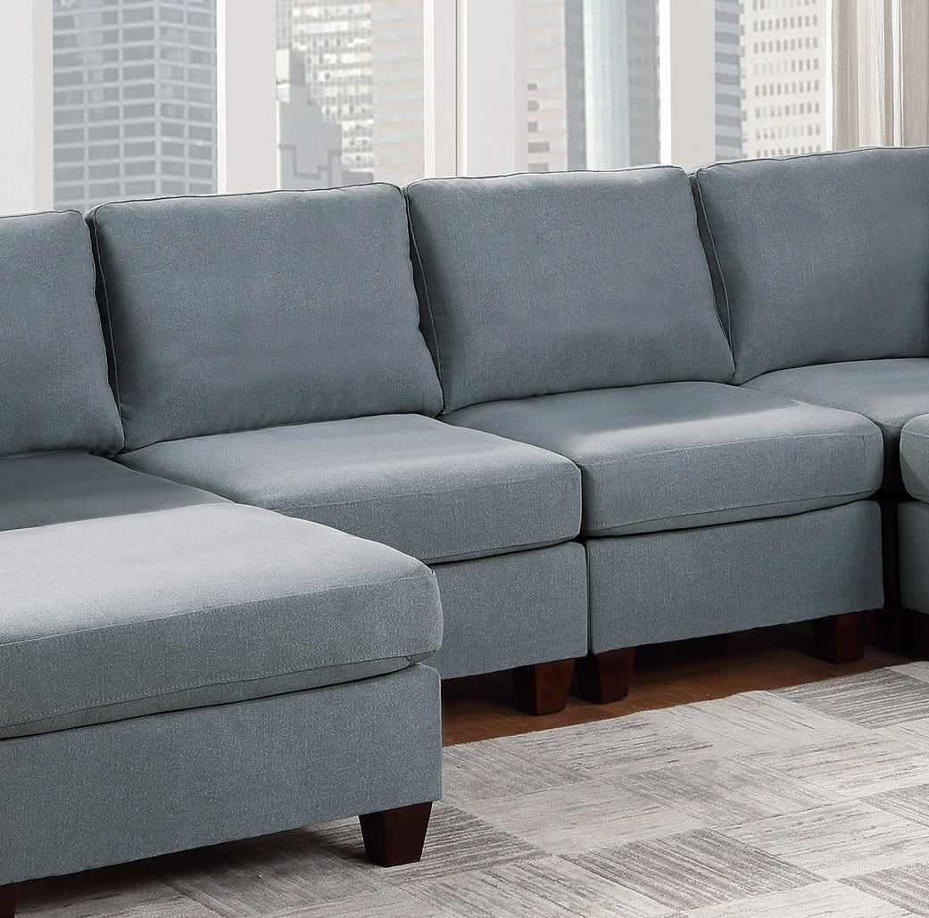 6 Pcs Gray Linen Like Fabric U-Shaped Sectional Sofa Set D104