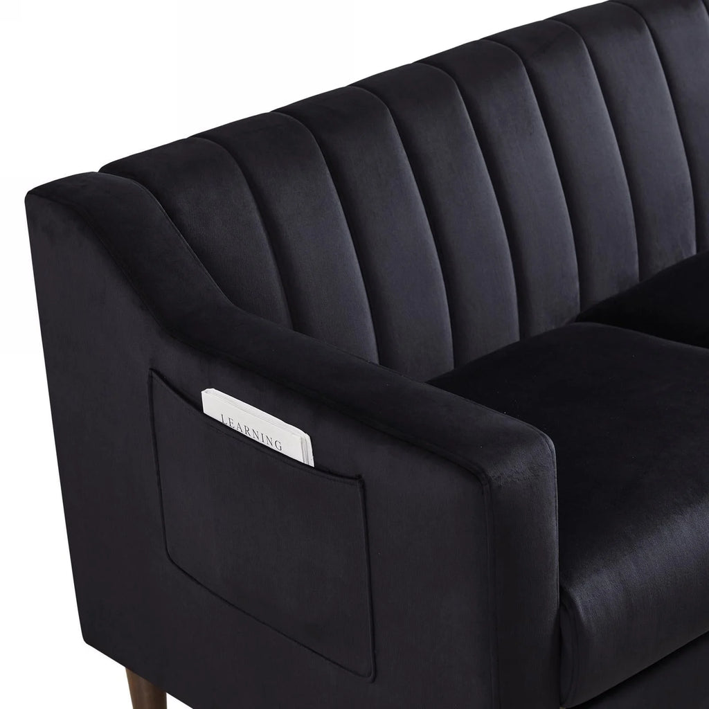 Velvet Upholstered Chesterfield Sofa with Wooden Legs Y7624