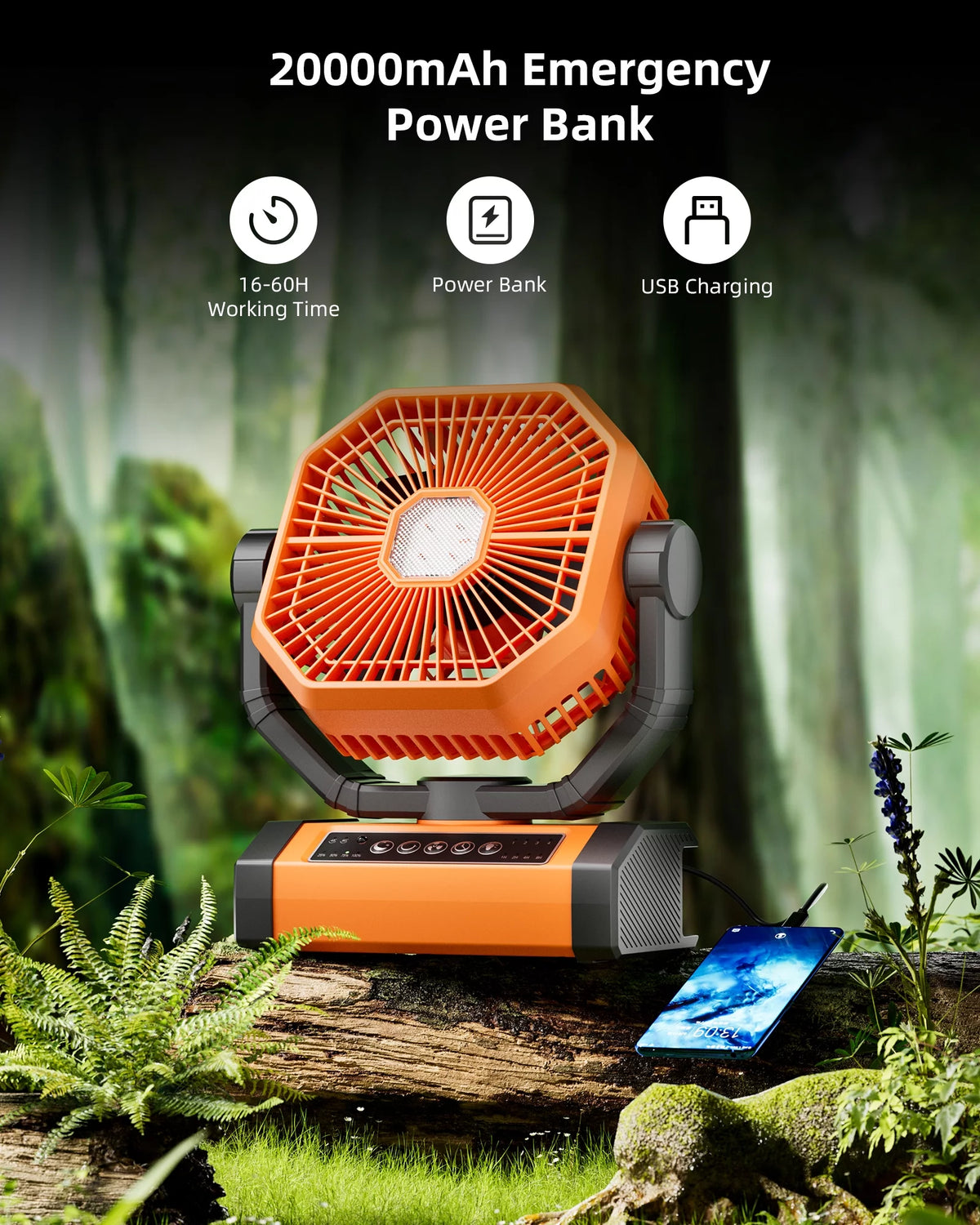 Portable Camping Fan 20000mAh Rechargeable with LED Lantern T294951