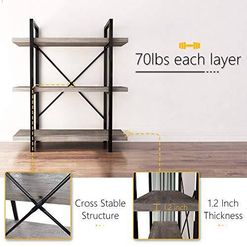 3-Tier Gray Oak Metal and Wood Bookshelf E1446
