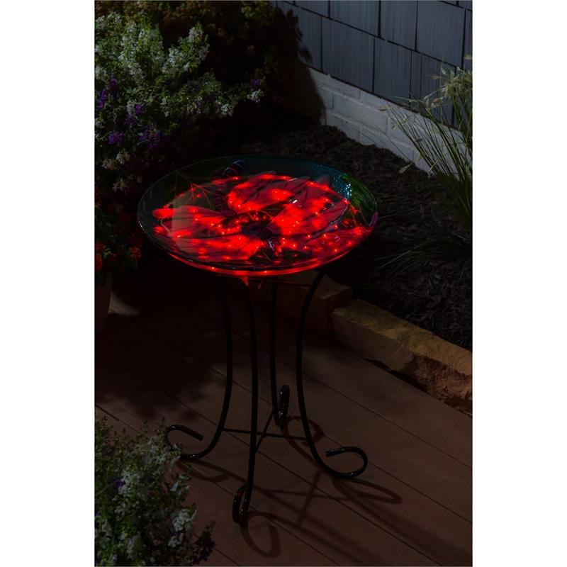 Solar Hand Painted Glass Bird Bath with Stand Z39395