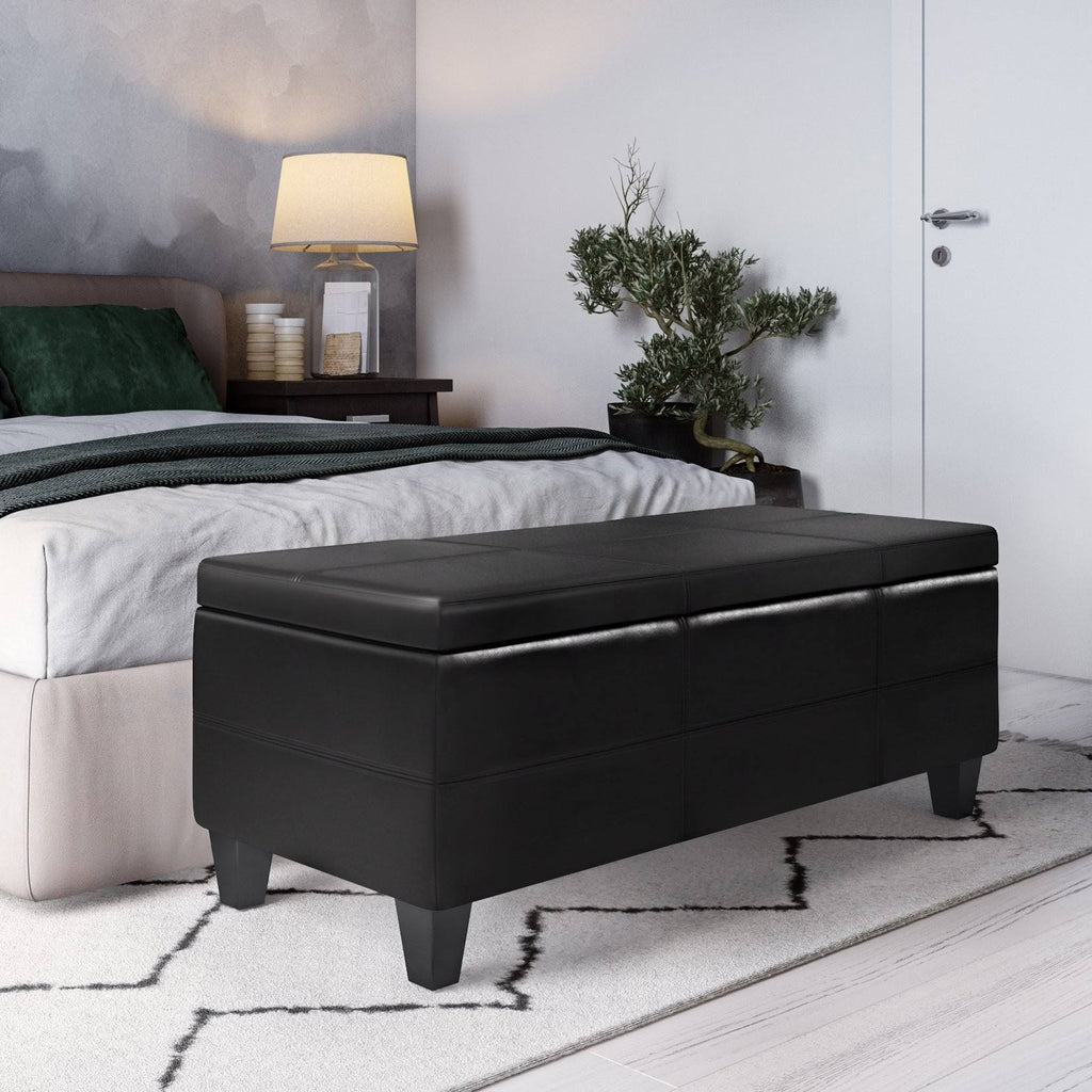 Midnight Black Storage Ottoman Bench B189