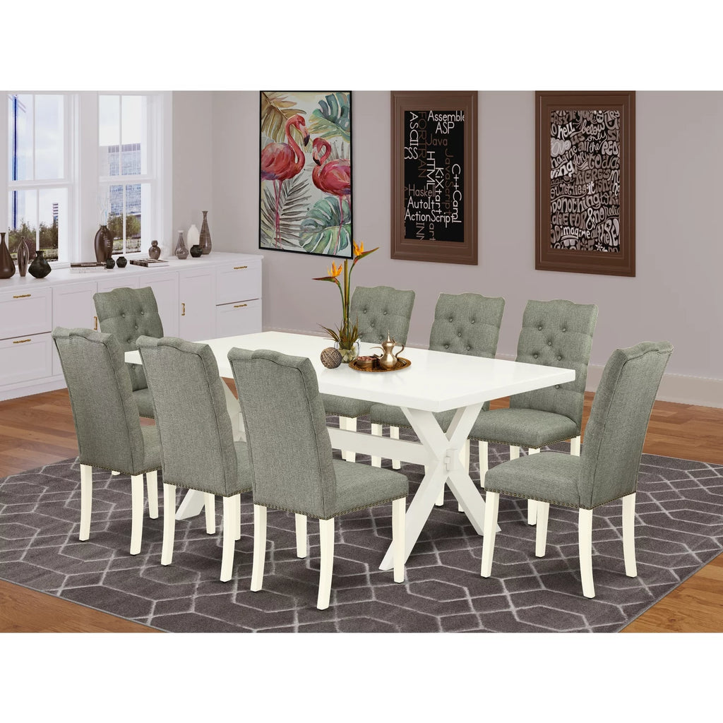 7 Piece Hardwood Dining Table Set with 6 Padded Chairs D1087