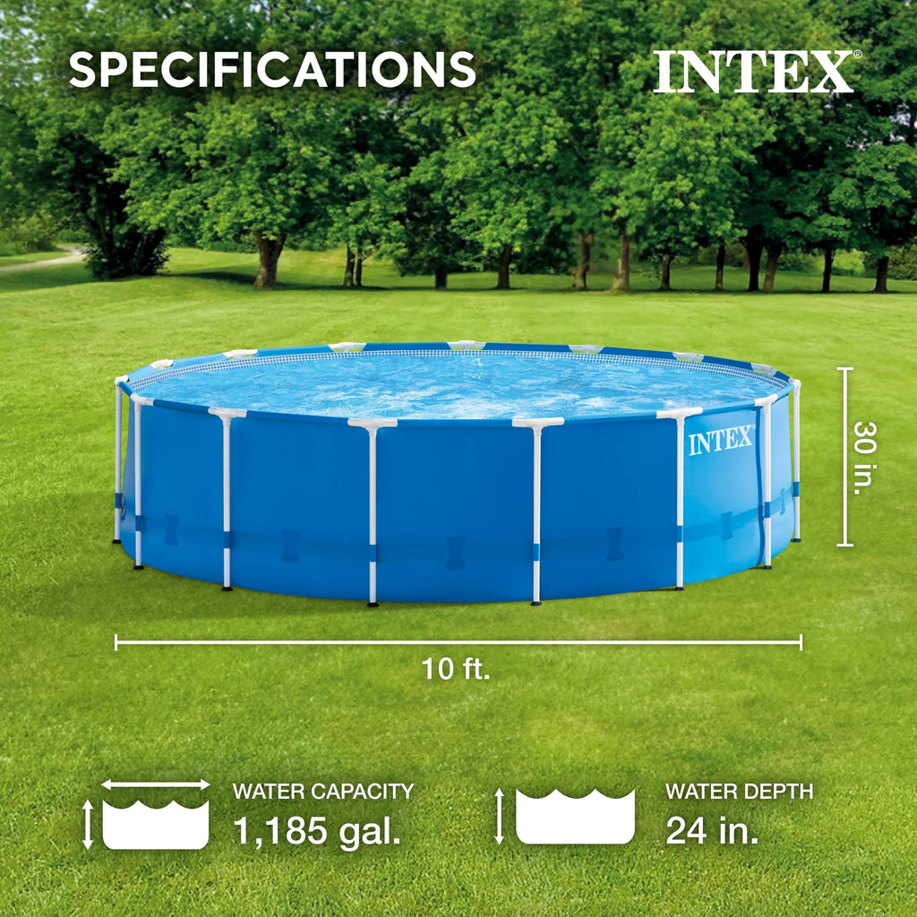 10' x 30 Metal Frame Round Above Ground Swimming Pool with Pump J36804