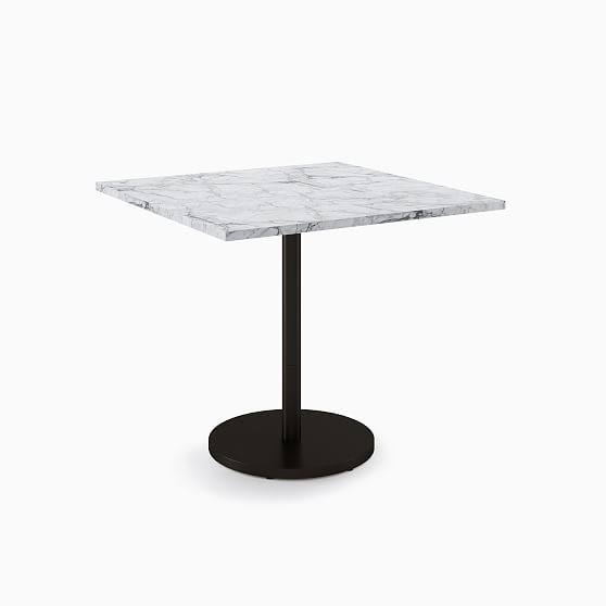 White Faux Marble Square Restaurant Table with Bronze Base K72641