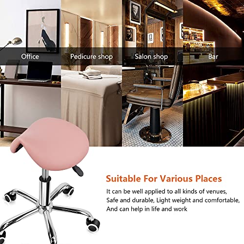 PU Leather Adjustable Rolling Saddle Stool with Wheels Black P472