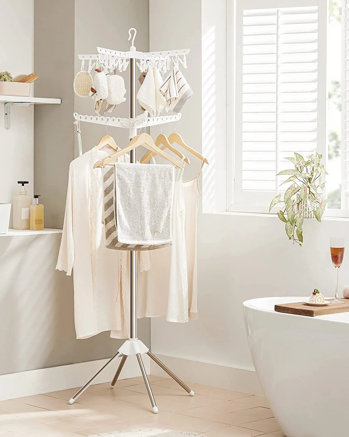 2-Tier Foldable Laundry Drying Rack with 27 Clips Stainless Steel X7634