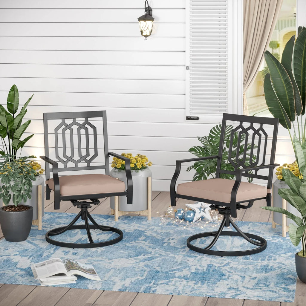 Set of 2 Metal Swivel Outdoor Dining Chairs with Beige Cushions Z660937
