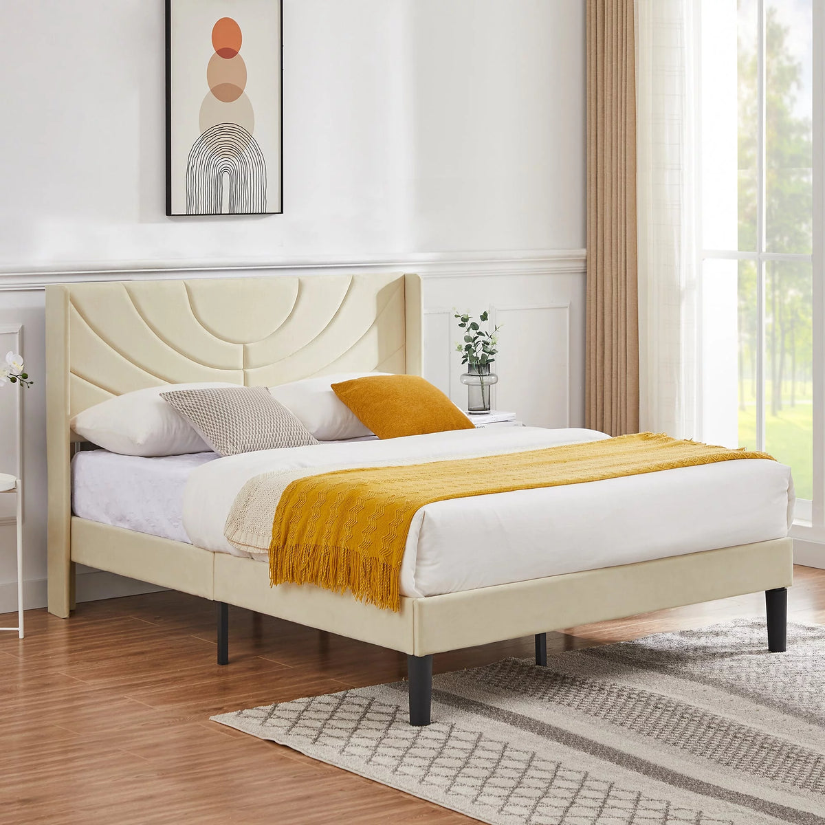 Queen Platform Bed Frame with Upholstered Headboard G5111